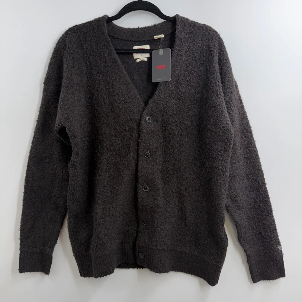 Levi’s Coit Boxy Cardigan Men’s Small Wool Alpaca Bouclé Black NWT Relaxed